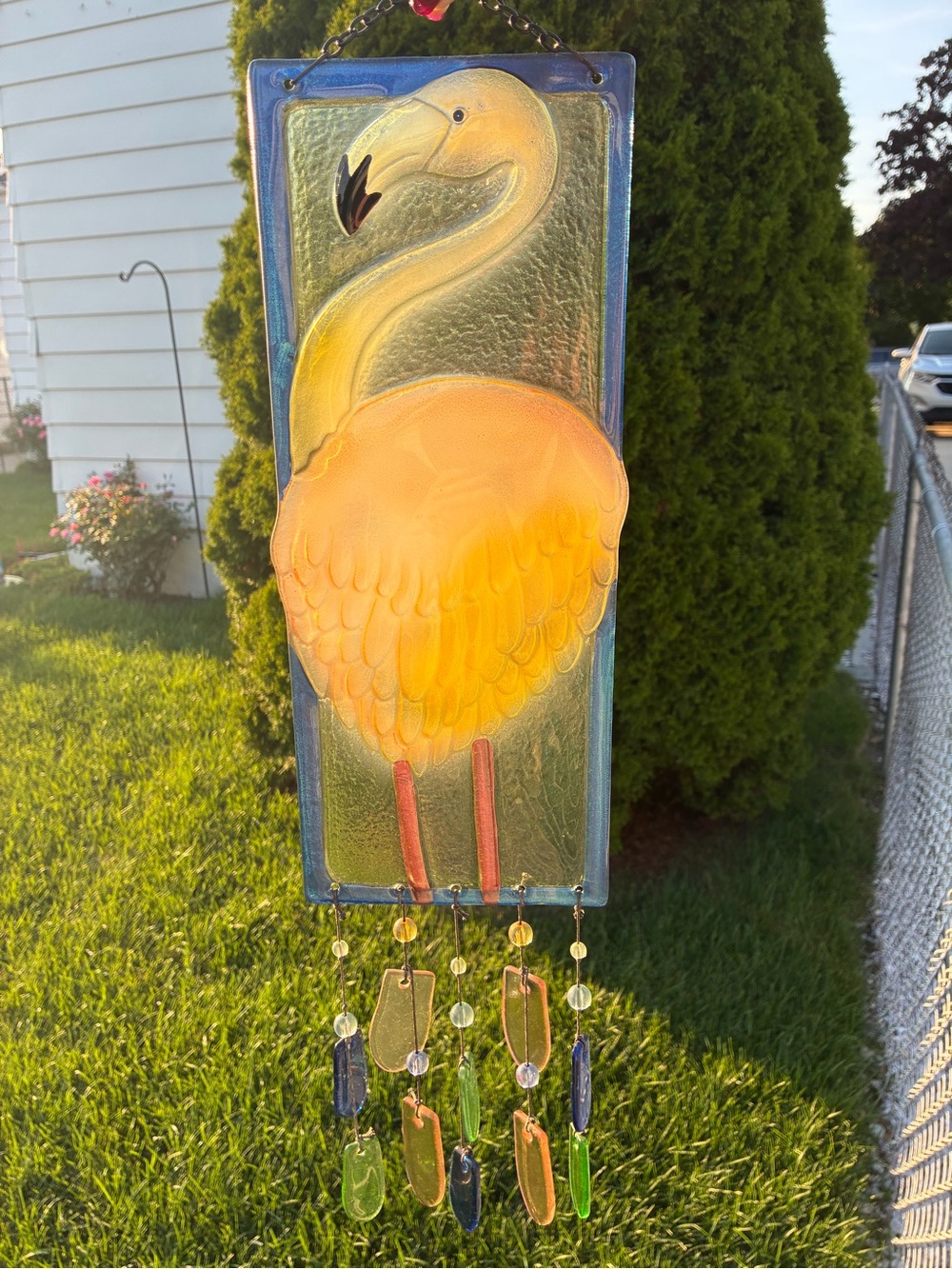 Glass Artist Handcrafted Yellow Flamingo Glass Wall Hanging Wind Chimes